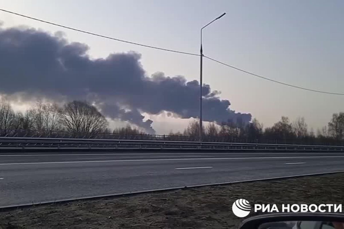 Filepic of a fire at an oil depot in Bryansk near the Russian border with Ukraine..